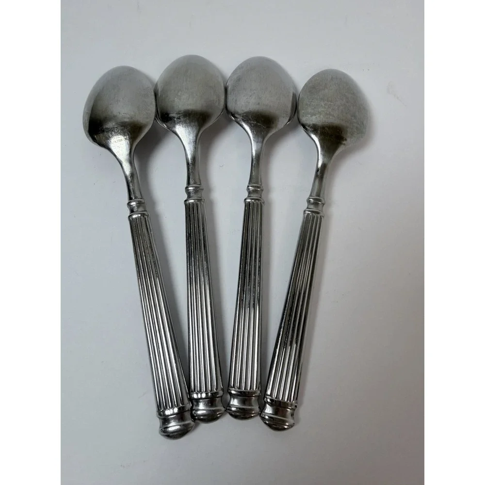 Food Network CINNAMON Stainless Ribbed Handle SATIN Flatware 4 Teaspoons